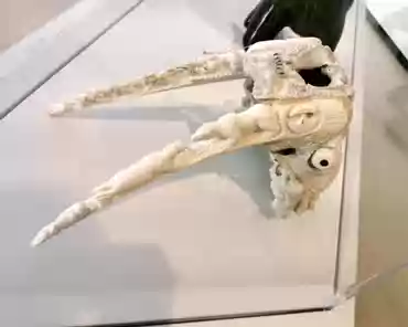 IMG_20191212_141300 Luke Airut, Carved walrus skull, bone, ivory, serpentine, 1990.