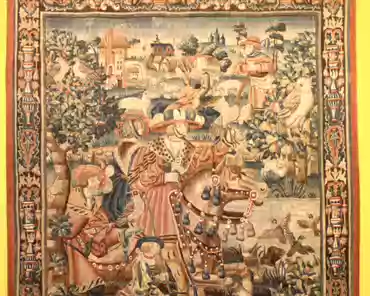 IMG_4081 Tapestry of the prodigal son, from Tournai, Belgium, early 16th century. Duck hunting.