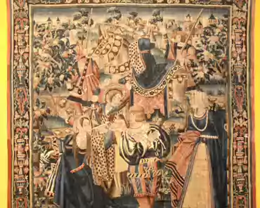 IMG_4083 Tapestry of the prodigal son, from Tournai, Belgium, early 16th century. The prodigal son has to work after he has dilapidated all of his money and starvation...