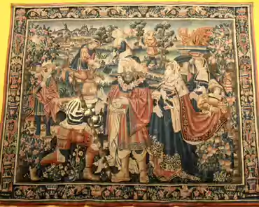 IMG_4089 Tapestry of the prodigal son, from Tournai, Belgium, early 16th century. Back home, his father forgives him his behavior and offers him a ring.