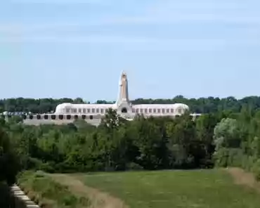P1060651 Ossuary of Douaumont, built in 1932, contains bones from 130000 unknown soldiers from France and Germany. In front of the ossuary is a national necropole with...
