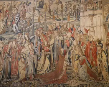 P1060888 Tapestry 4: Bathsheba is summoned to the palace. David has seen Uriah's wife, Bathsheba, taking a bath and was struck by his beauty.