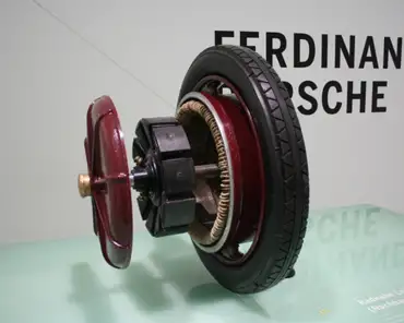 IMG_1447 24-year old Ferdinand Porsche presented an electric wheel hub motor, which equiped a car built by Lohner Imperial and Royal Coach Factory in Vienna in 1900. In...