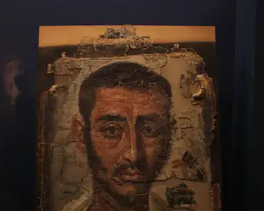 img_1891 Fayum portrait (Egyptian technique): male funeral portrait painted on linen, with pigments mixed with wax in the encaustic technique; from Antino&etrema;,...