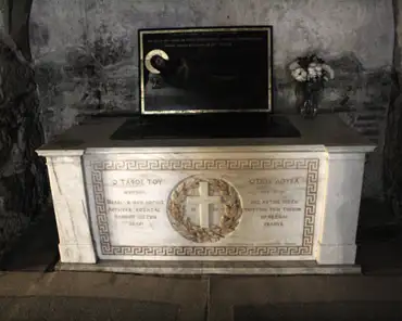 20150215-105508 Grave of Saint Luke (Hosios Loukas) in the crypt dedicated to Saint Barbara, below the katholikon.