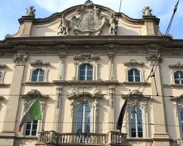IMG_1888 Bartolomeo Bolli built the facade on Corso Magenta with large pilasters, an entrance with imposing telamons supporting a balcony, and a pediment with the...