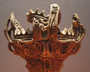 p8080576 Jomon vessel, with flame-like ornamentation, 3000-2000 BC.