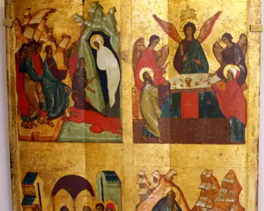 IMG_3587 The raising of Lazarus, The old testament trinity, The purification, Saint John the Theologian and Prochorus, mid 15th century, Novgorod.