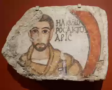 P1070408 Ancient city of Dura-Europos, rediscovered in the early 20th century. Ceiling tile with Heliodoros, house of the scribes, 200-256 AD.