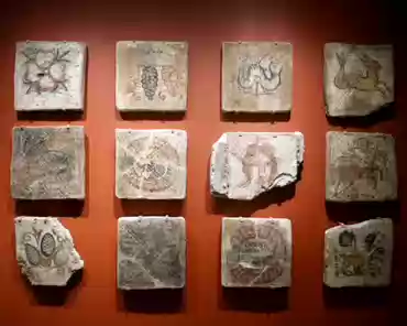 P1070415 Ancient city of Dura-Europos, rediscovered in the early 20th century. Ceiling tiles of the synagogue, 245 AD.