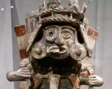 P1070427 Brazier in the shape of a deity with elements of Tlaloc (rain god) and Chicomecoatl (maize goddess), Mexico, Aztec, 1325-1521 AD.