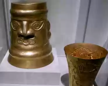 P1070430 Beakers, Central Andes, Lambayeque, 1100-1350 AD. Ritual objects made of a single sheet of gold.