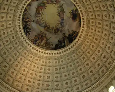 p7070012 Inside the Capitol, below the dome: the Apotheosis of George Washington (G. Washinton is the character in red on the right of the circle of people near the...