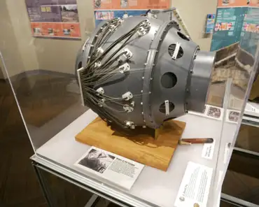 P1090855 Replica of the Gadget, the first nuclear device to explode at trinity site in White Sands, NM on 16 July 1945. The gadget contained the plutonium which, once...