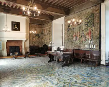 IMG_20210829_173103 Council chamber, with original decor from the de Broglie era. Majolica tiling from the 17th century. Planet and days tapestries, Brussels, 1570, acquired by de...