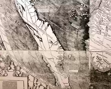 P1130382 Waldseemüller's map, 1507 (fac simile), where the name America (coined in Saint-Dié) appears for the first time.