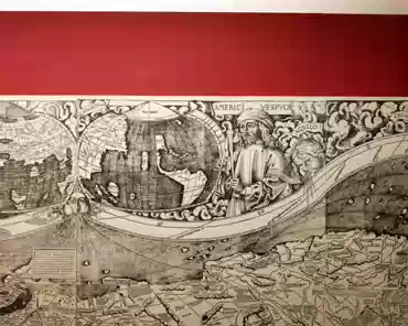 P1130384 Waldseemüller's map, 1507 (fac simile), where the name America (coined in Saint-Dié) appears for the first time.