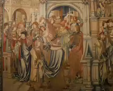 P1060901 Tapestry 8: David ends his fast and leaves to lead his army to victory. David learns that Bathsheba's child has died a few days after his birth, a punishment by...