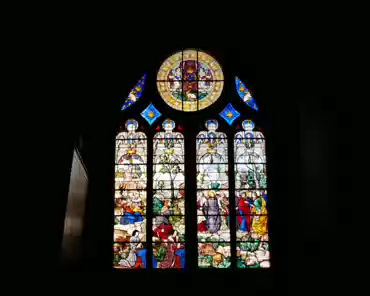 P1140565 Canaanite stained-glass window, 1531, Renaissance. Healing of a daughter of a canaanite man by Jesus.