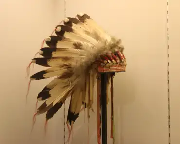 IMG_1533 War bonnet, Blackfoot indians, early 20th century. Royal eagle feathers, quill, stoat fur.