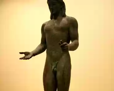 IMG_0102 The Piraeus Apollo. Archaic cult statue, one of the few bronzes preserved. The god held a bow in his left hand and a libation bowl in his right hand. Ca. 500...