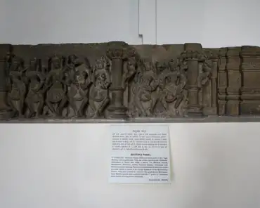 IMG_3693 Matrika panel, 8 century A.D, Abhaneri, Dausa. Buff-sand stone panel of the 'Sapt Matrlka', seven goddesses. They are shown dancing with Vlrbhadra (emanation of...