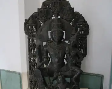 IMG_3696 Laxmi Narayan, 15th century, Chaksu, Jaipur. Black stone sculpture of Vishnu, the preserving deity of the holy triad with his consort Laxmi, the goddess of good...