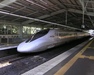 p8110786 Sinkansen, the "bullet train" (300 km/h top speed). This specific train is a "Hikari".