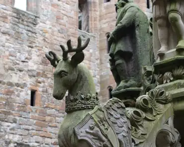 img_1306 The deer on the fountain carries the arms of both Scotland and France, a reference to the marriage of James V with Madeleine de Valois, daughter of King of...