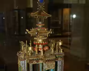 IMG_6389 Model of a miniature building representing a Buddhist mandala in 3D in cloisonné enamel, with coral, silver and jade. Qing dynasty, 1772. A mandala is a...