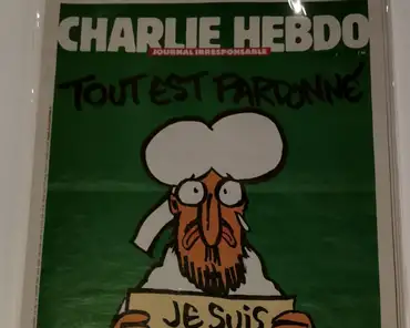 IMG_20191204_121105 Charlie Hebdo, 2015: the editorial staff was decimated by Al Qaida gunmen. The next weekly edition was close to ready and published, before the paper entered a...