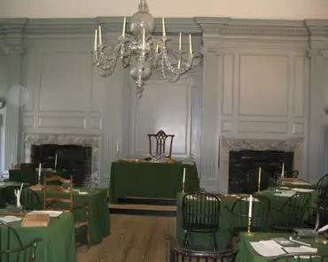 105_0534 Room where the declaration of Independence was adopted in 1776 (George Washington actually sat in the prominent chair in the green room.) The colors of the...
